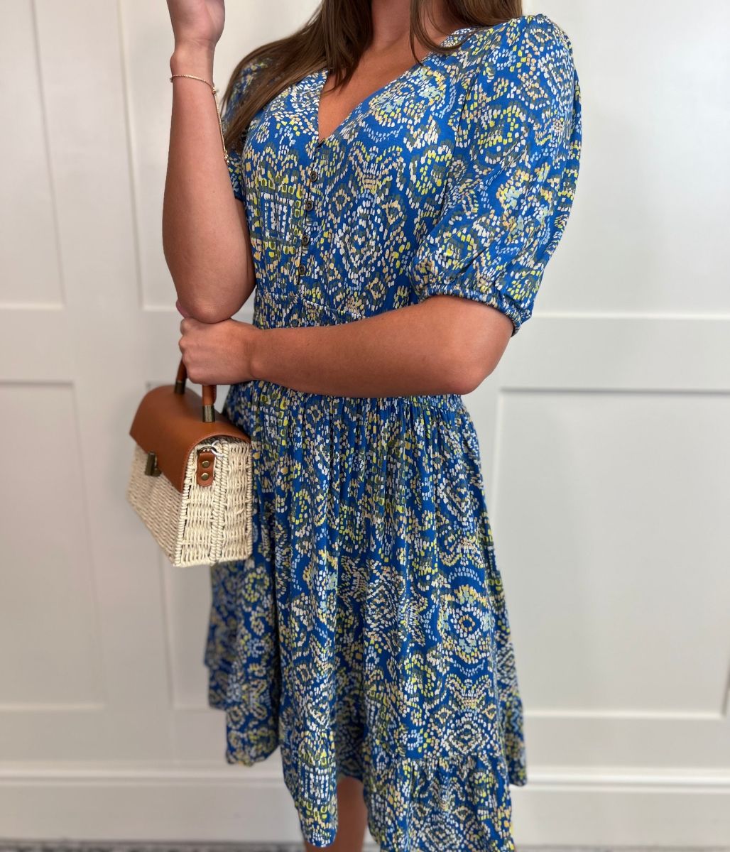 Blue Lottie Aztec Texture Jersey Dress