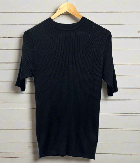 Black Ribbed Short Sleeve Knit