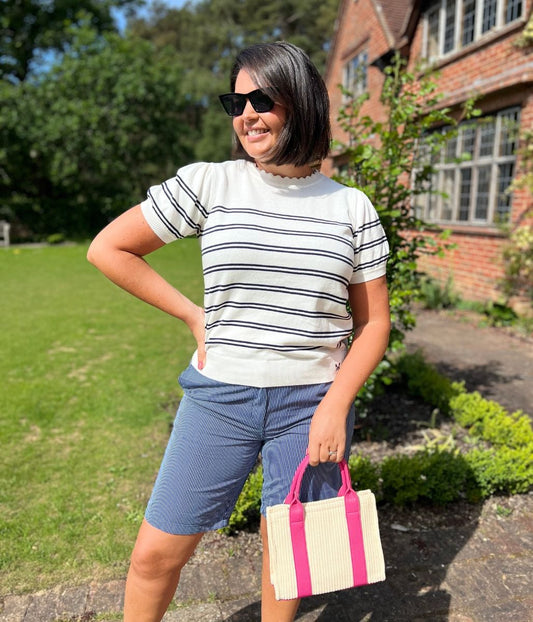 White Striped Sola Short Sleeve Jumper