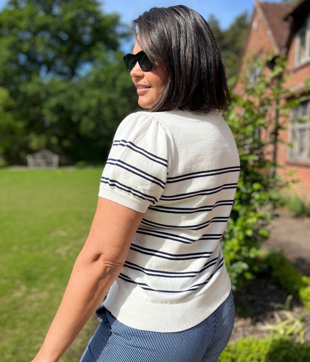White Striped Sola Short Sleeve Jumper