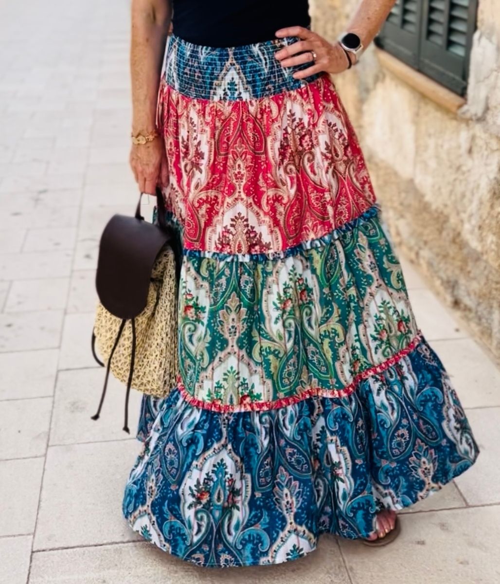 Printed Tiered Boho Maxi Skirt