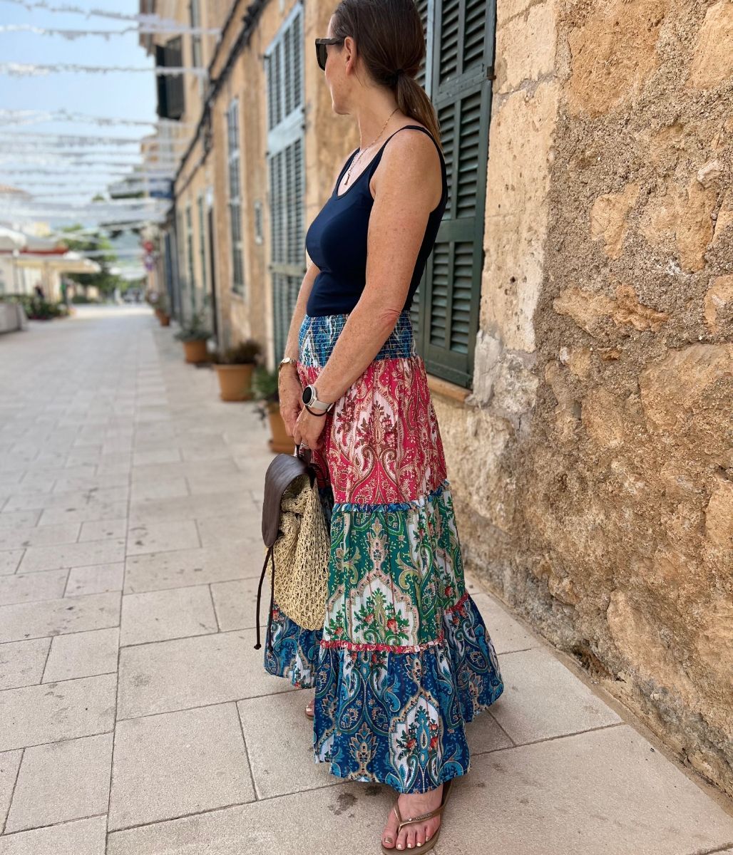 Printed Tiered Boho Maxi Skirt