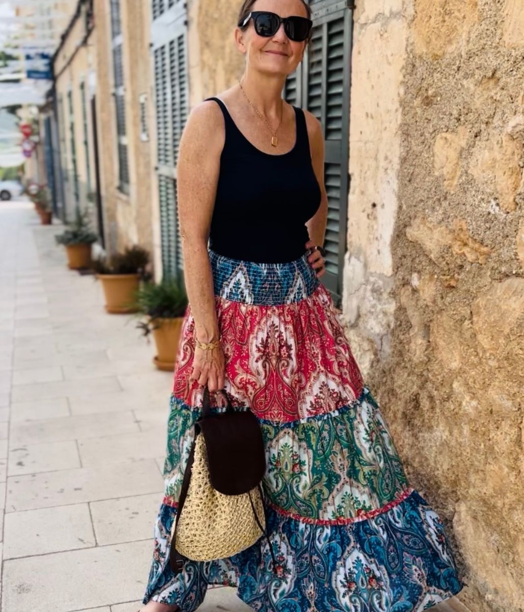 Printed Tiered Boho Maxi Skirt