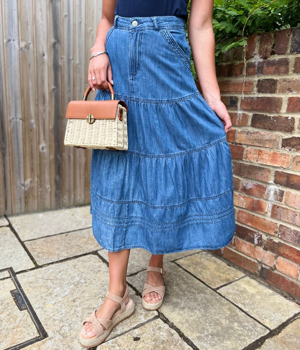 Denim Tiered Midi Skirt - Seconds