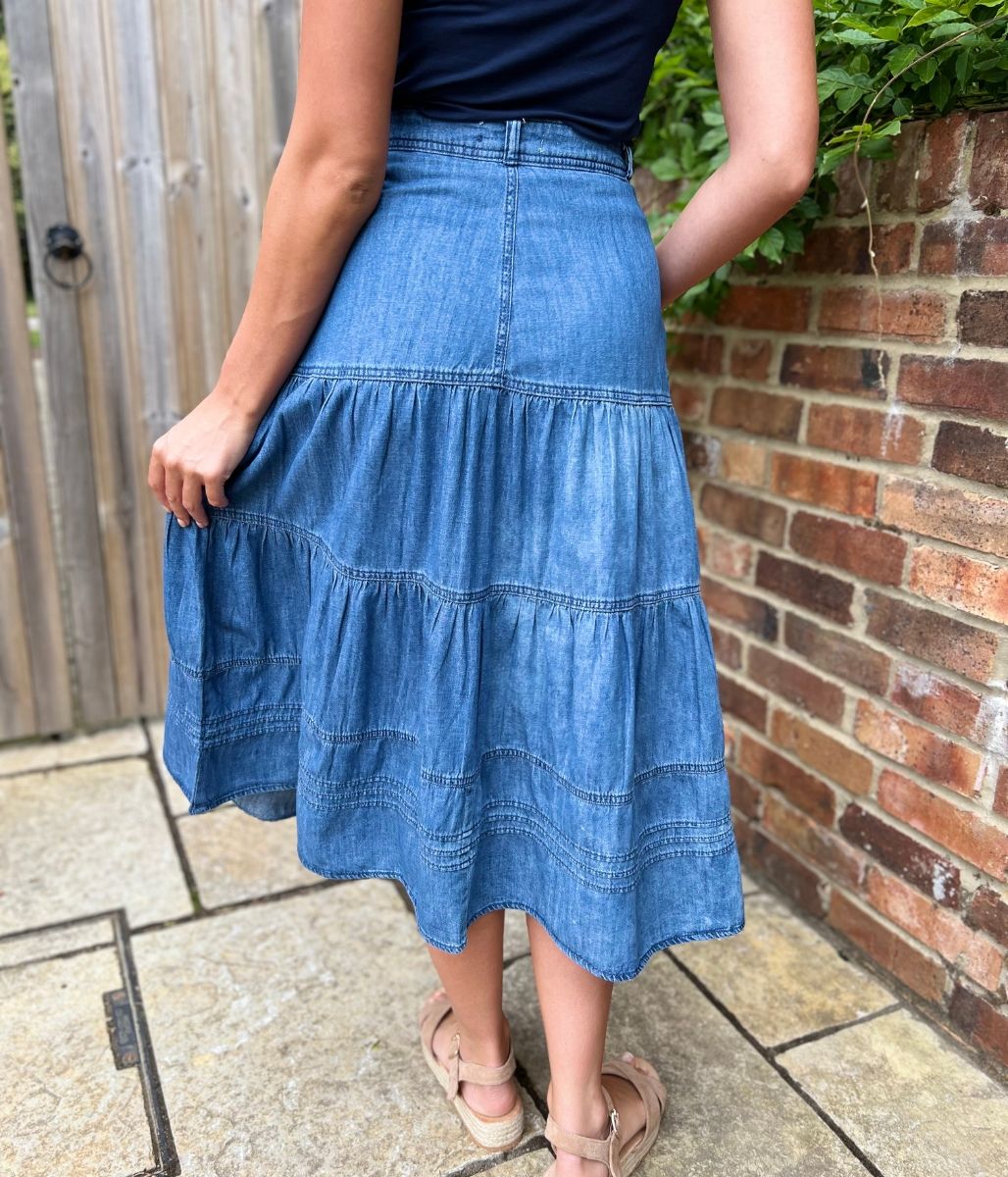 Denim Tiered Midi Skirt - Seconds