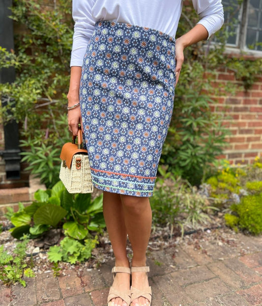Blue Herbal Garden Moleskin Skirt