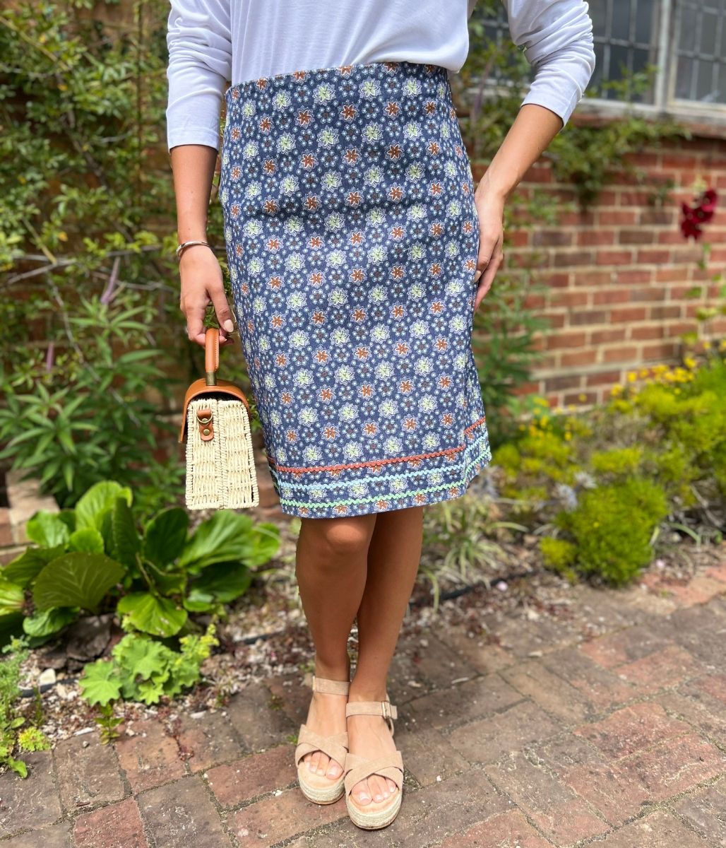 Blue Herbal Garden Moleskin Skirt