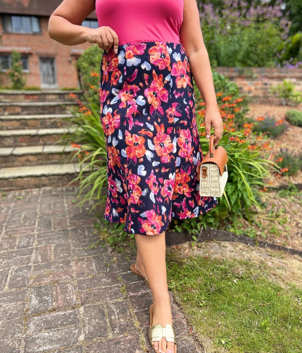 Floral Printed A Line Midi Skirt