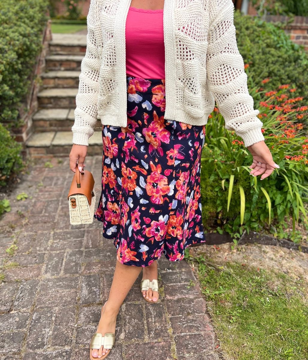 Floral Printed A Line Midi Skirt