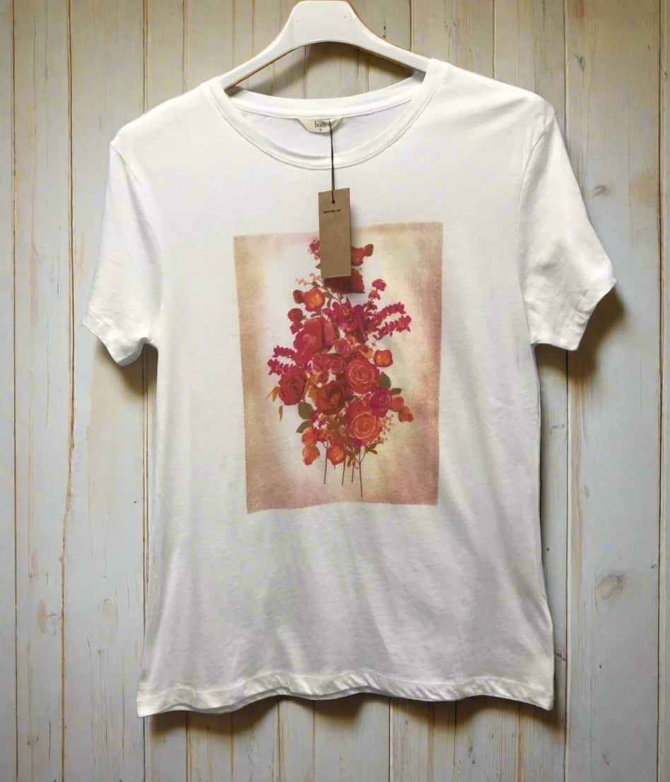 White Bouquet Print T Shirt