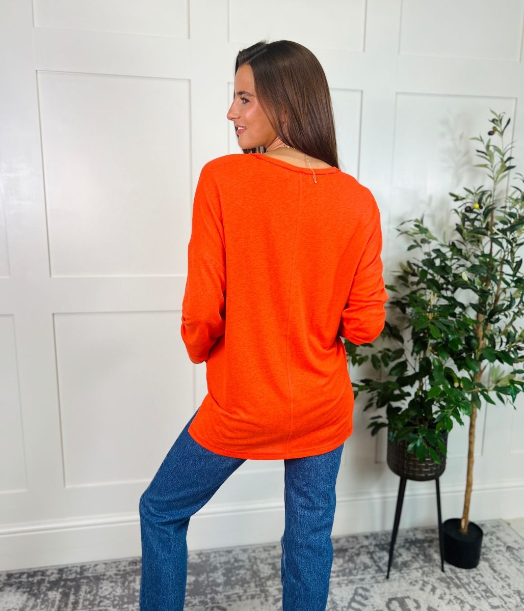 Orange Linen Rich Raw Hem Top