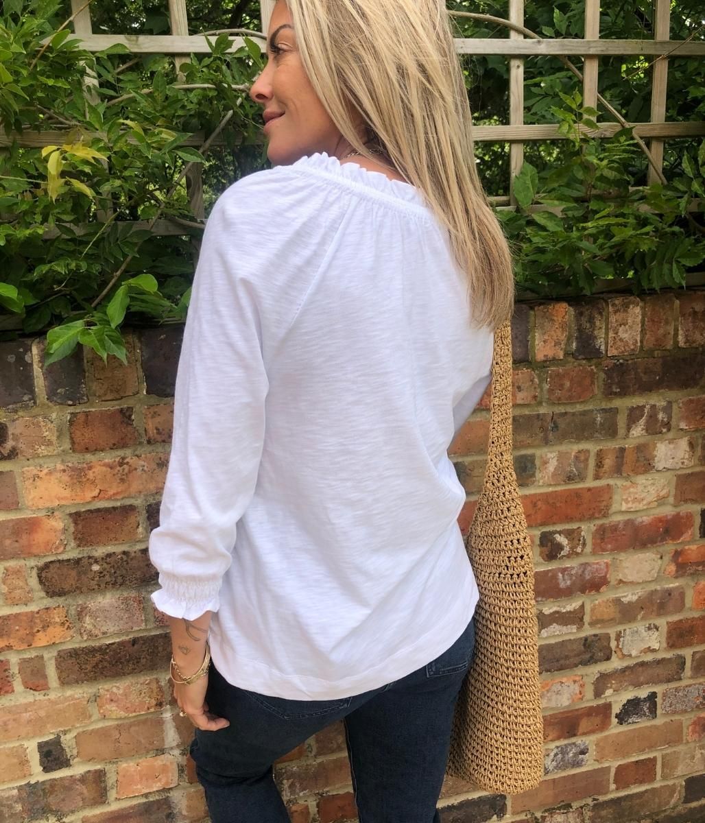 White Cotton Tie Neck Top