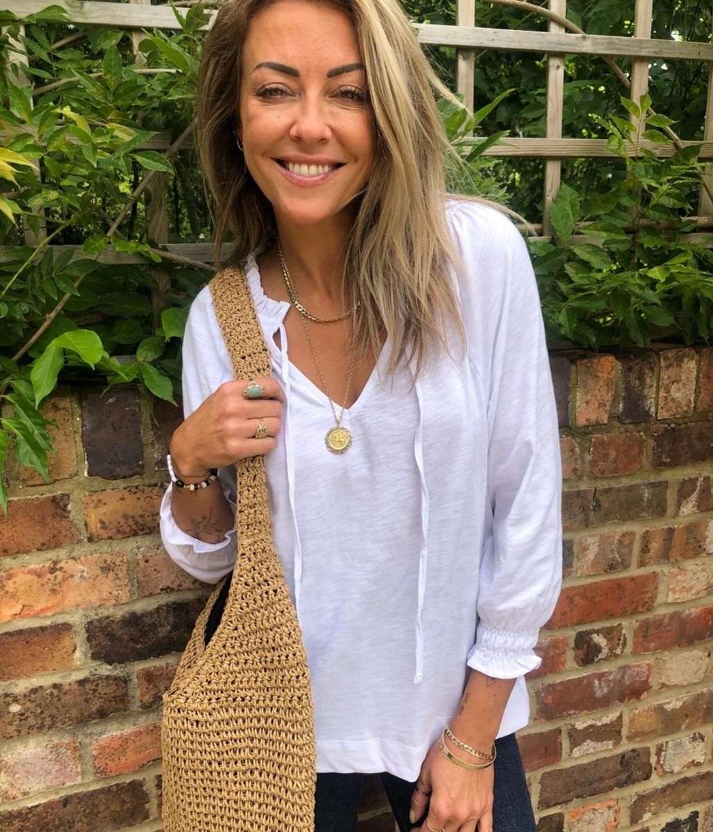 White Cotton Tie Neck Top