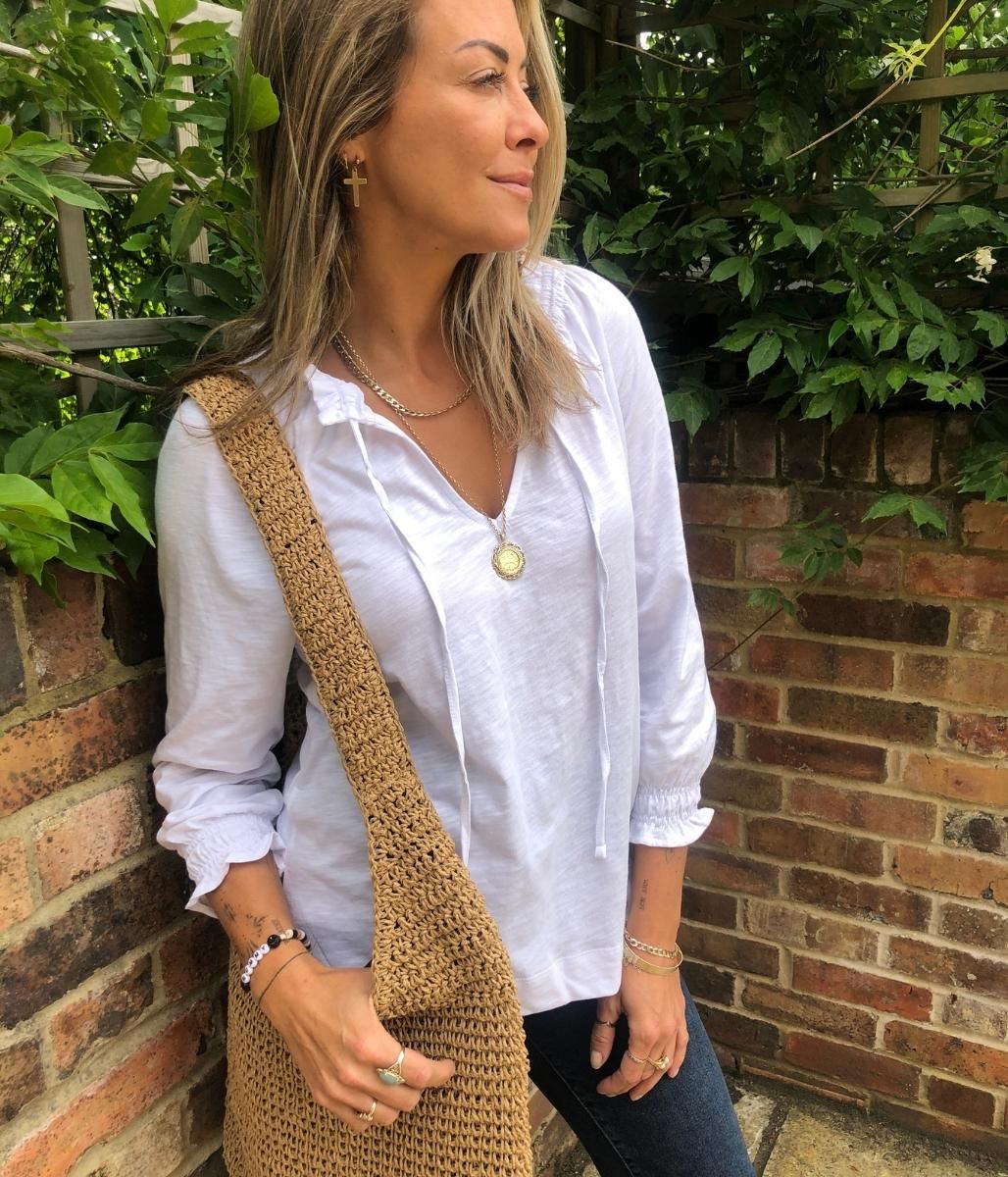 White Cotton Tie Neck Top