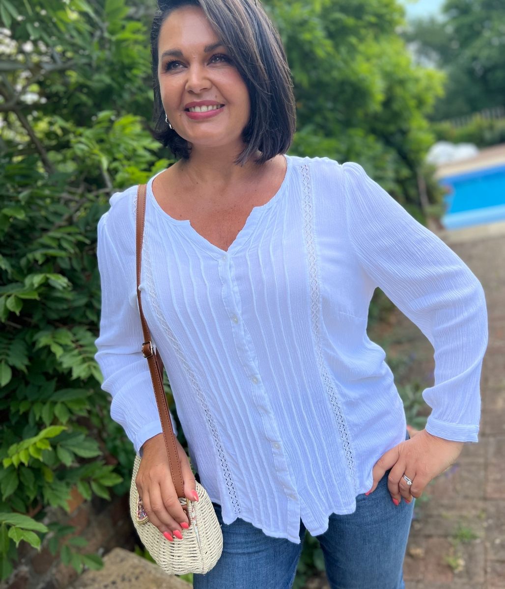 Ivory Crochet Pintuck Blouse