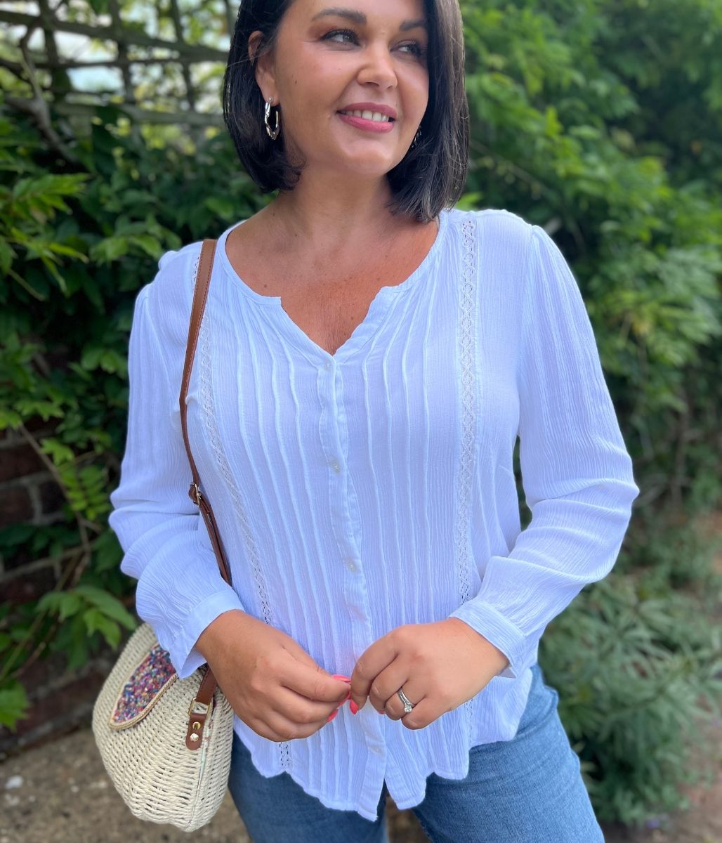 Ivory Crochet Pintuck Blouse