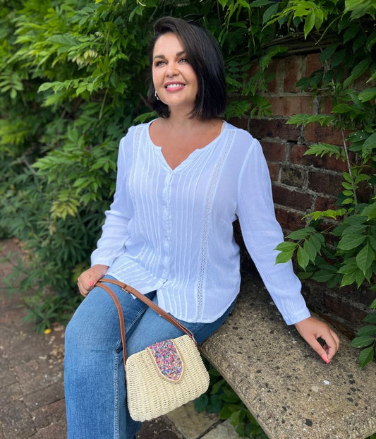 Ivory Crochet Pintuck Blouse