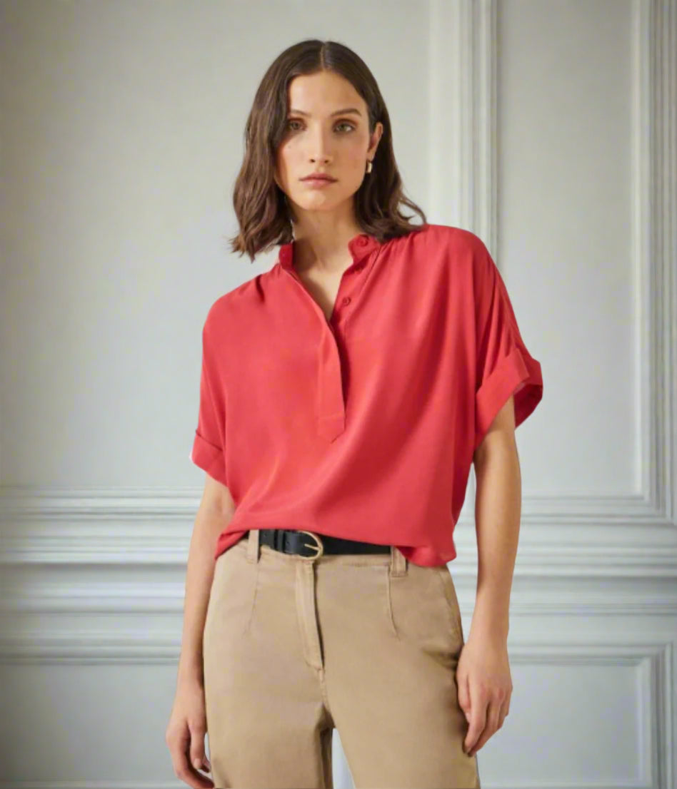 Red Anika Oversized Short Sleeve Blouse