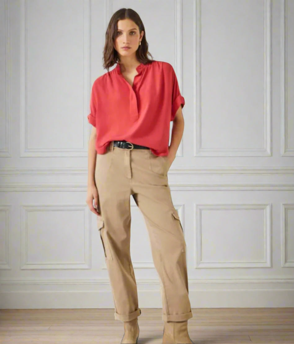 Red Anika Oversized Short Sleeve Blouse