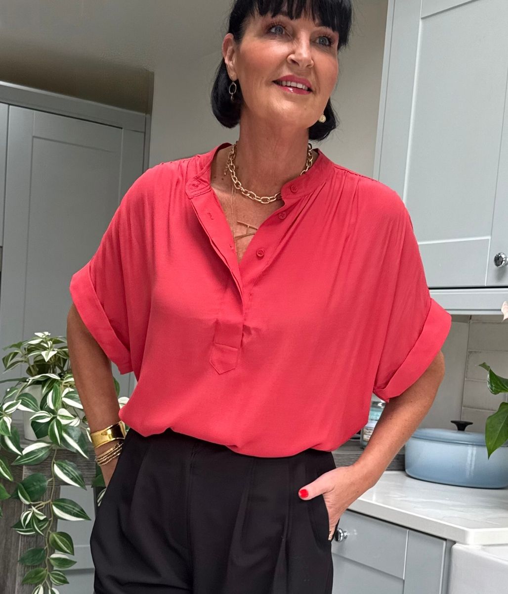 Red Anika Oversized Short Sleeve Blouse