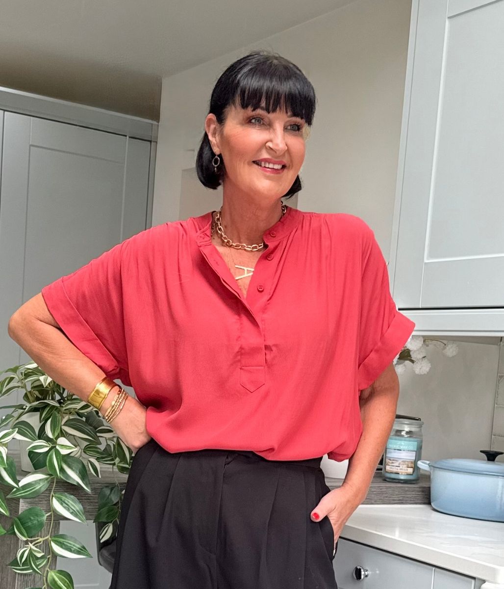 Red Anika Oversized Short Sleeve Blouse