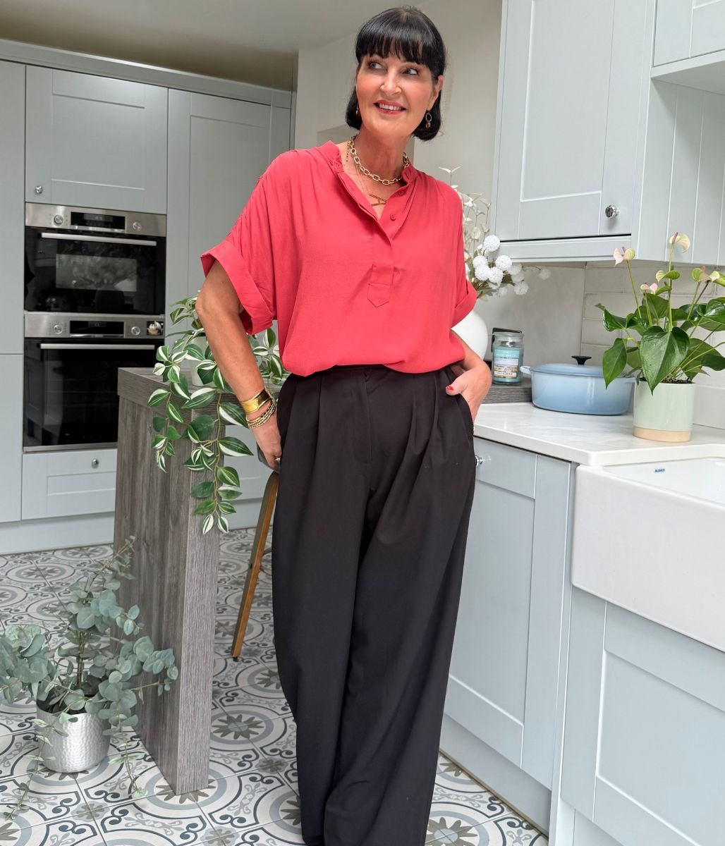 Red Anika Oversized Short Sleeve Blouse