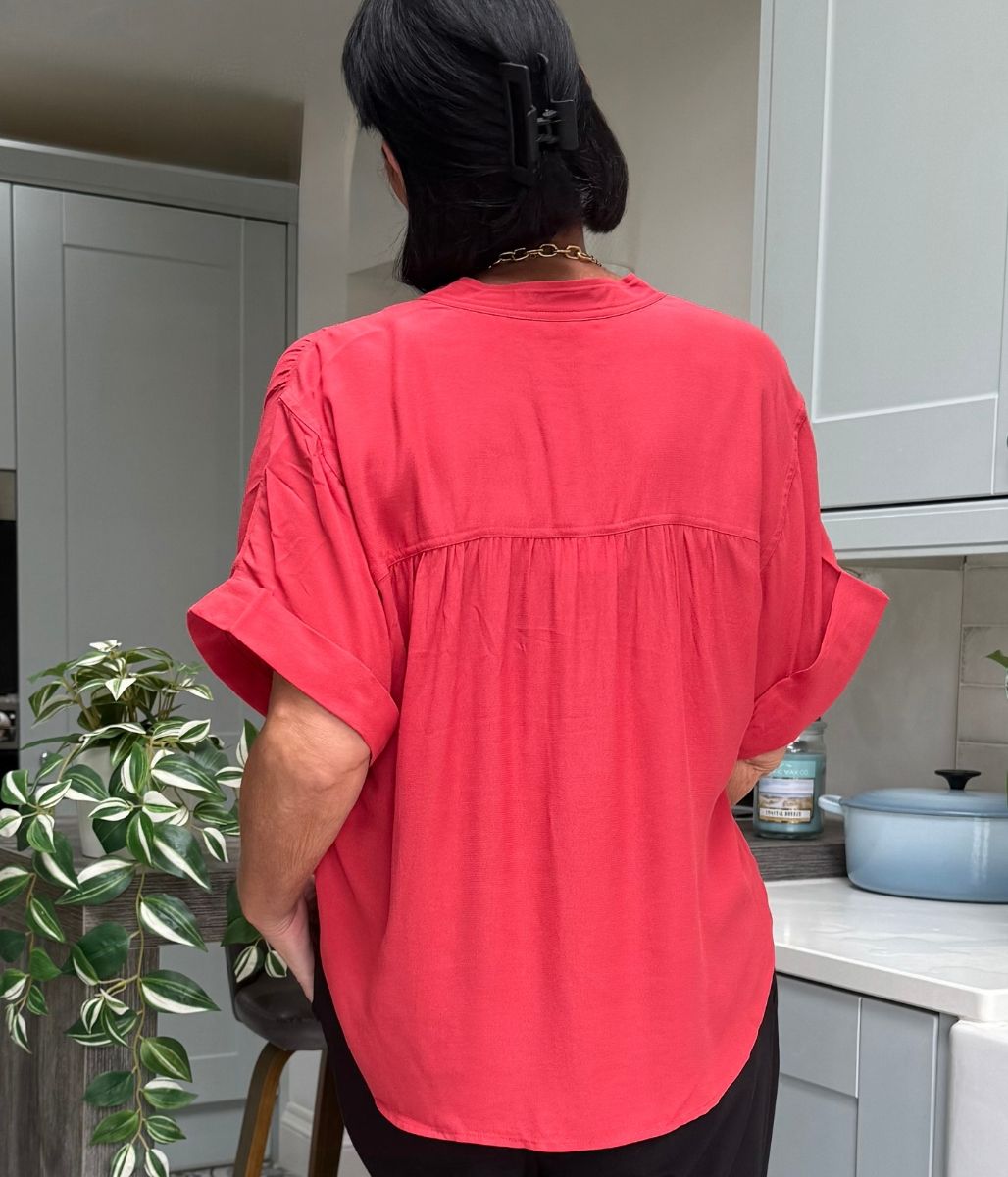 Red Anika Oversized Short Sleeve Blouse