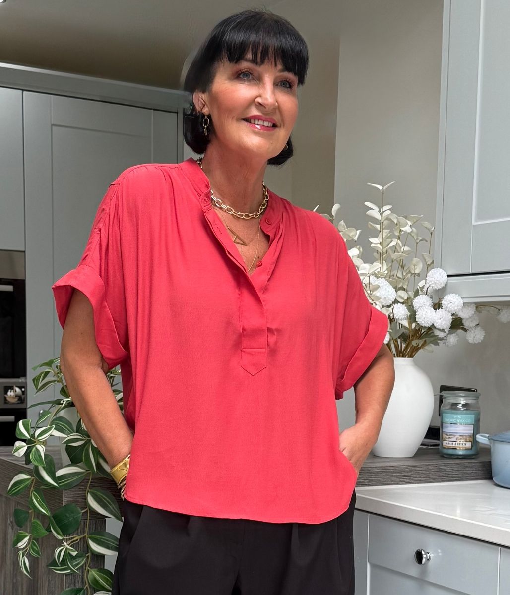 Red Anika Oversized Short Sleeve Blouse
