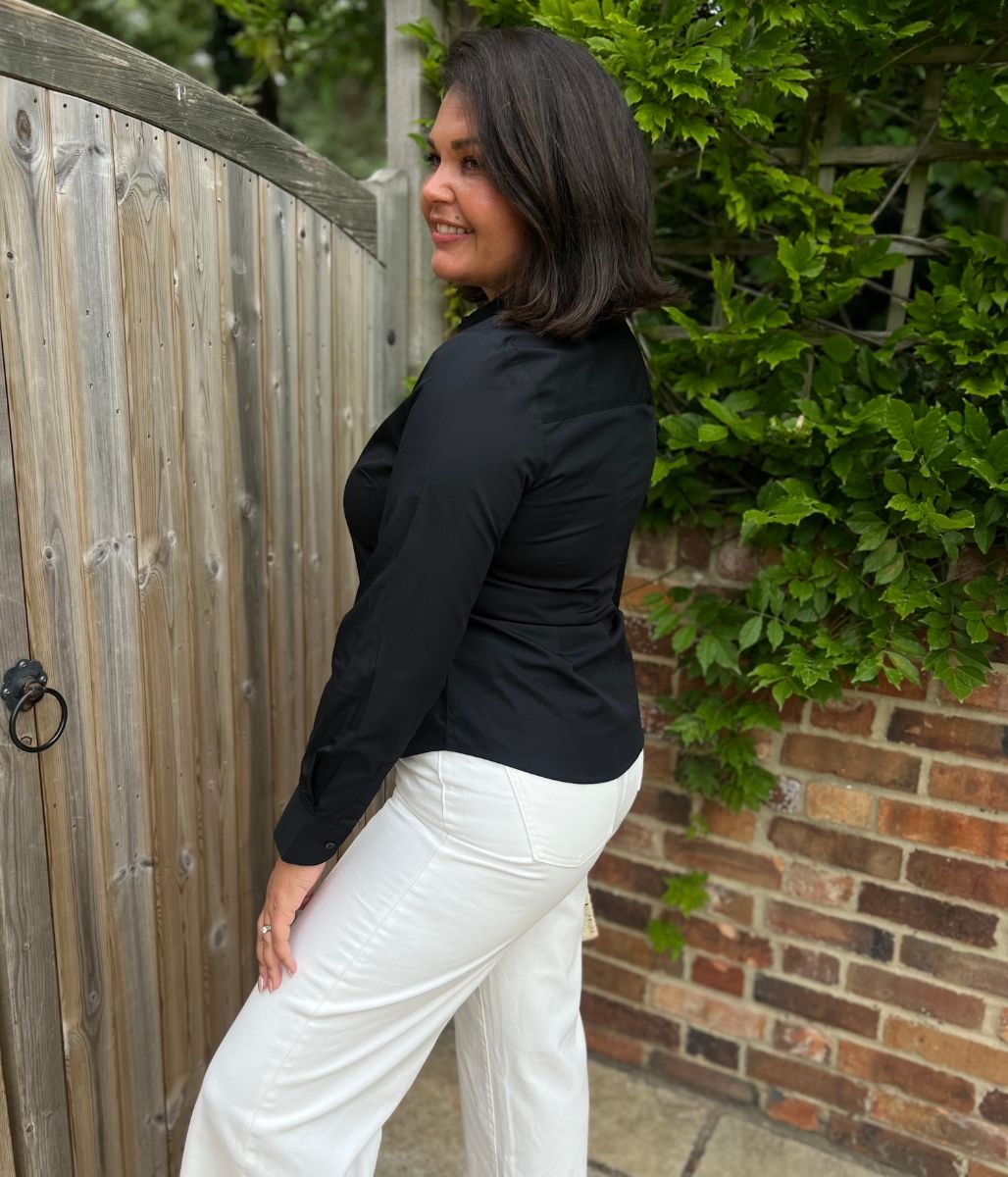 Black Cotton Rich Stretchy Fitted Shirt