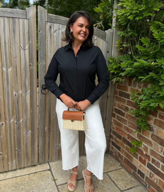 Black Cotton Rich Stretchy Fitted Shirt