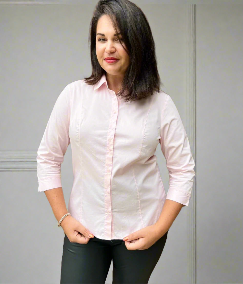 Powder Pink Cotton Rich Fitted Shirt