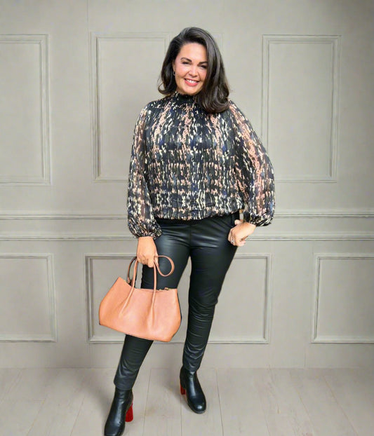 Abstract Animal Print Blouson Top