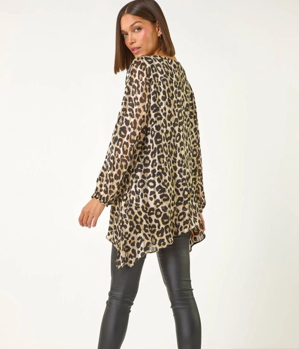 Leopard Print Metallic Tunic Top