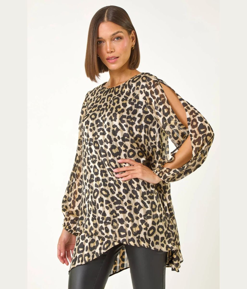 Leopard Print Metallic Tunic Top