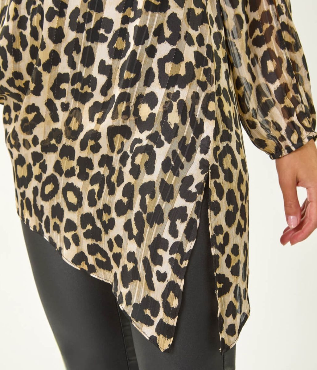 Leopard Print Metallic Tunic Top