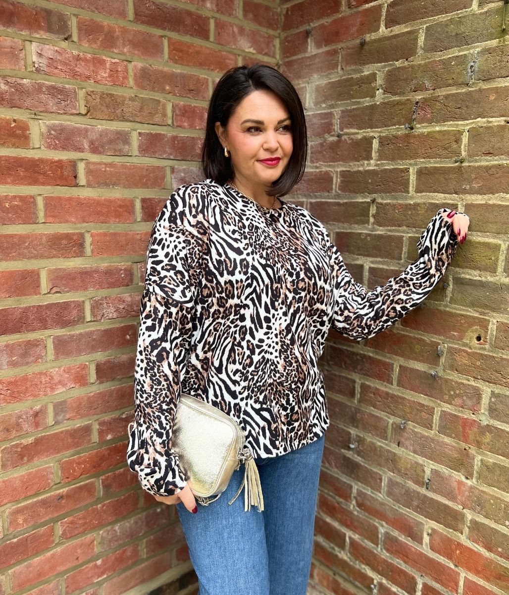 Oversized Leopard Print Batwing Top