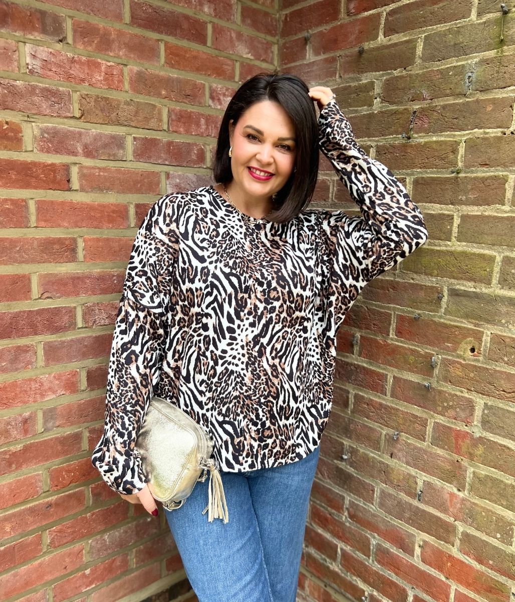 Oversized Leopard Print Batwing Top