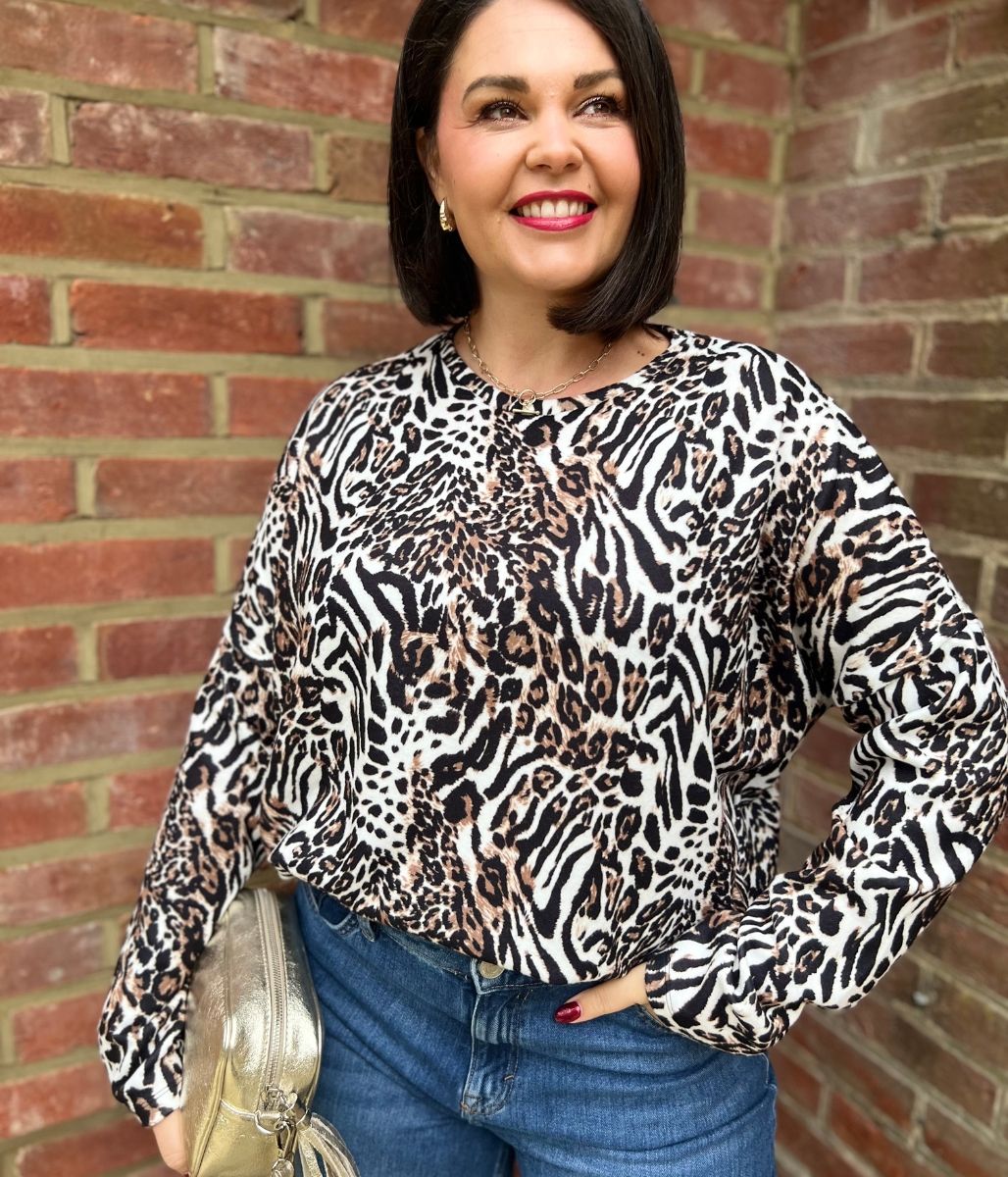 Oversized Leopard Print Batwing Top