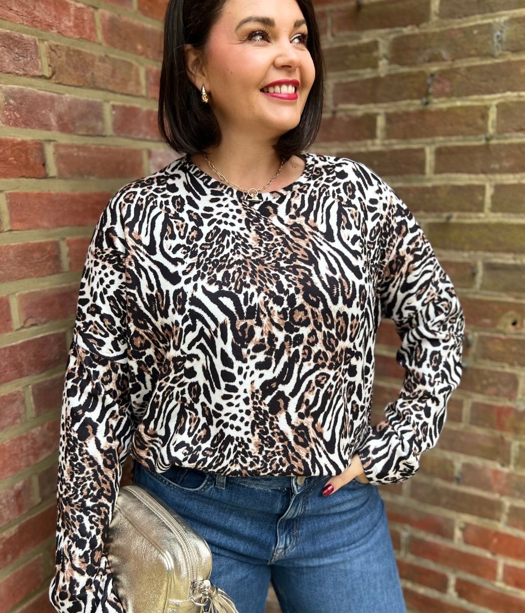 Oversized Leopard Print Batwing Top