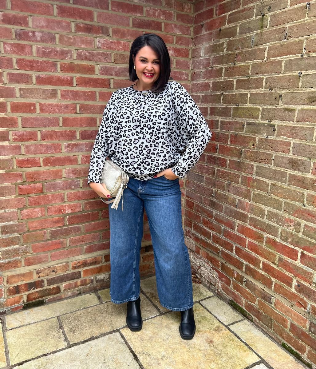 Grey Leopard Print Batwing Top
