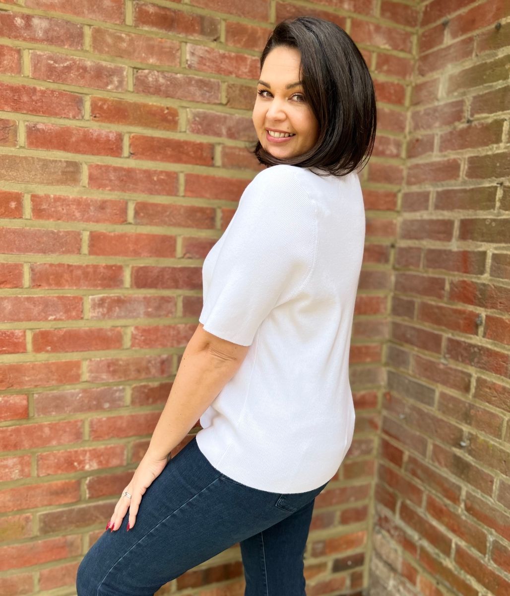 White Cotton Rich Ribbed Collared Top