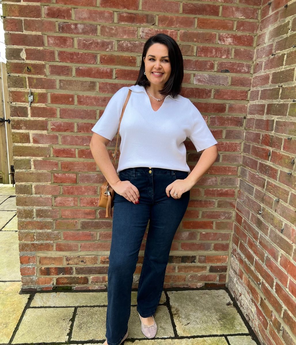 White Cotton Rich Ribbed Collared Top