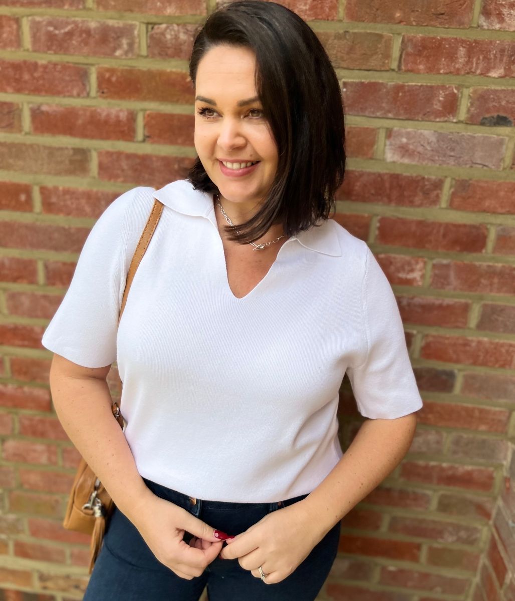 White Cotton Rich Ribbed Collared Top