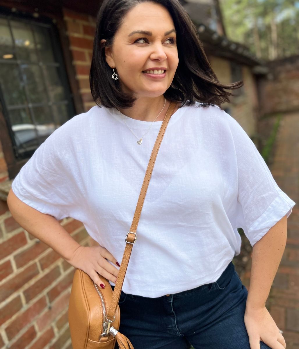 White Pure Linen Relaxed Top