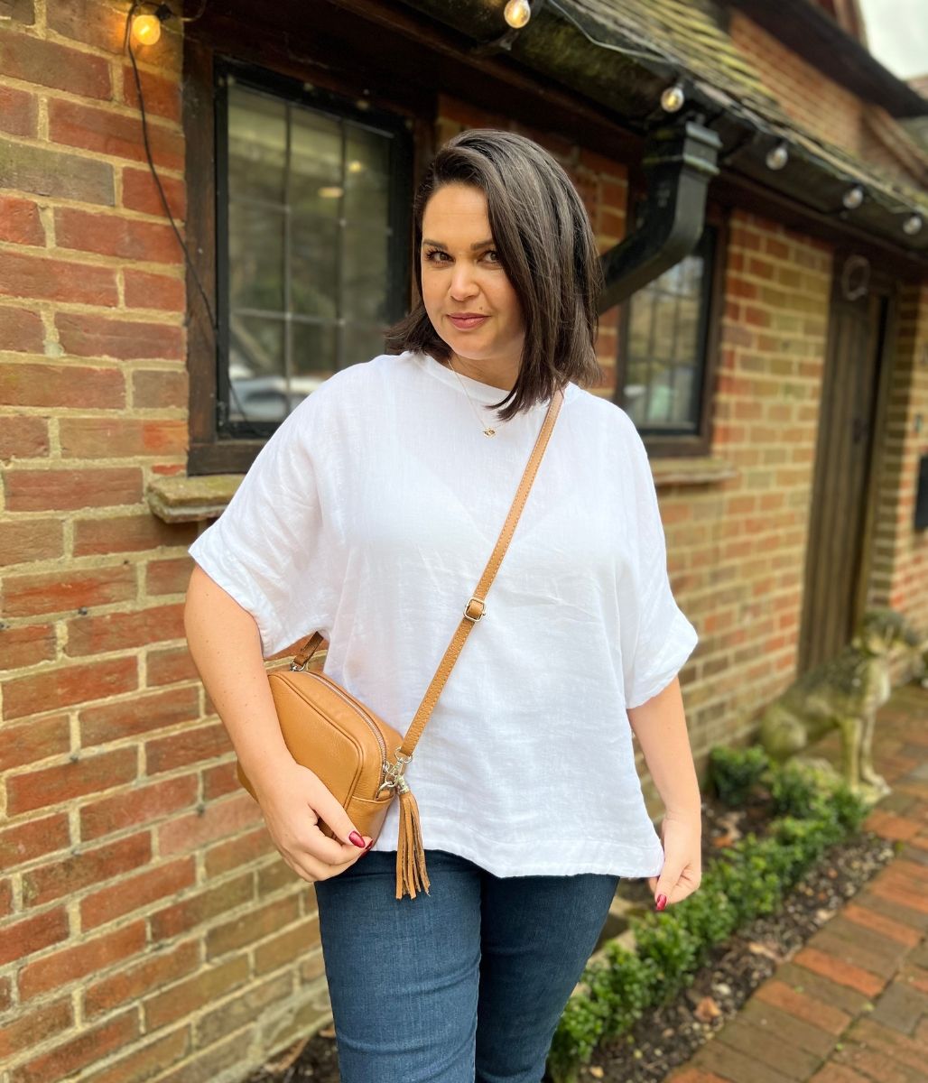 White Pure Linen Relaxed Top
