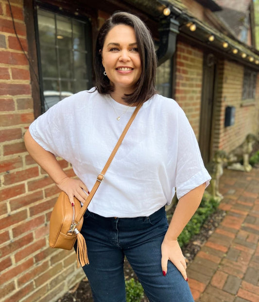 White Pure Linen Relaxed Top