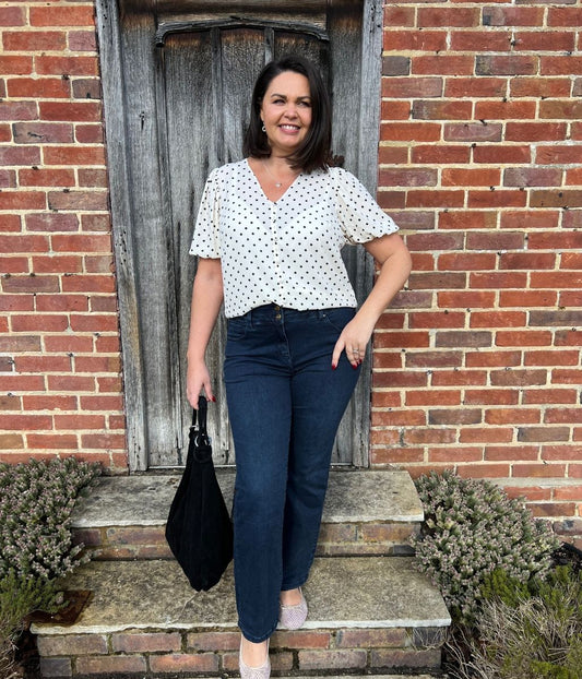 Ivory Polka Dot Print Puff Sleeve Blouse