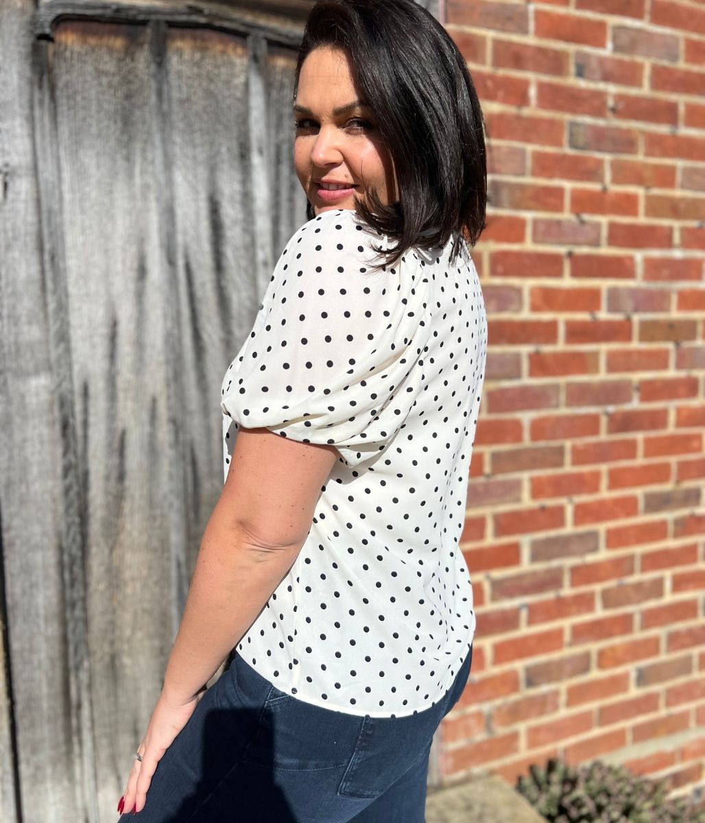 Ivory Polka Dot Print Puff Sleeve Blouse