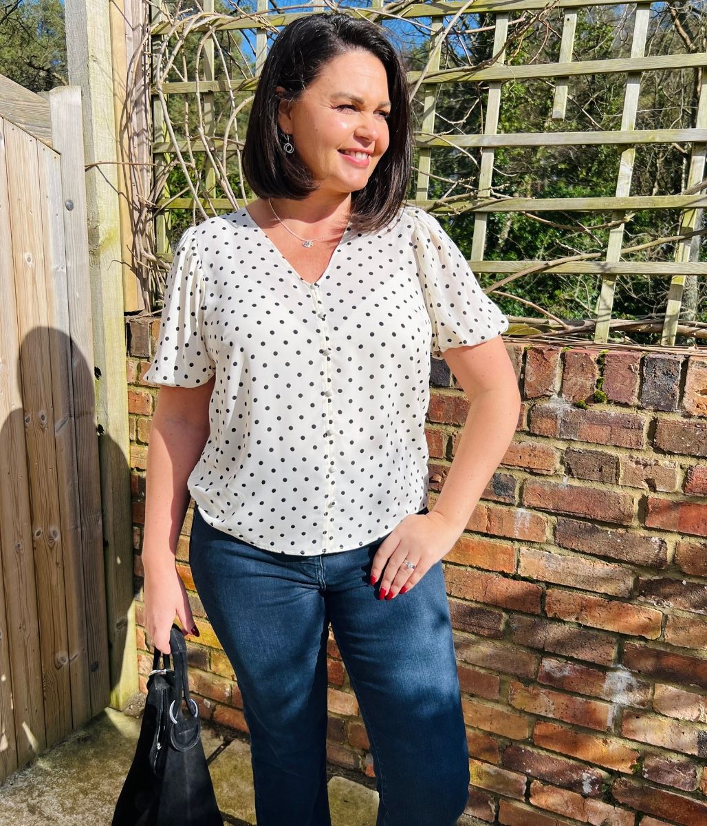 Ivory Polka Dot Print Puff Sleeve Blouse