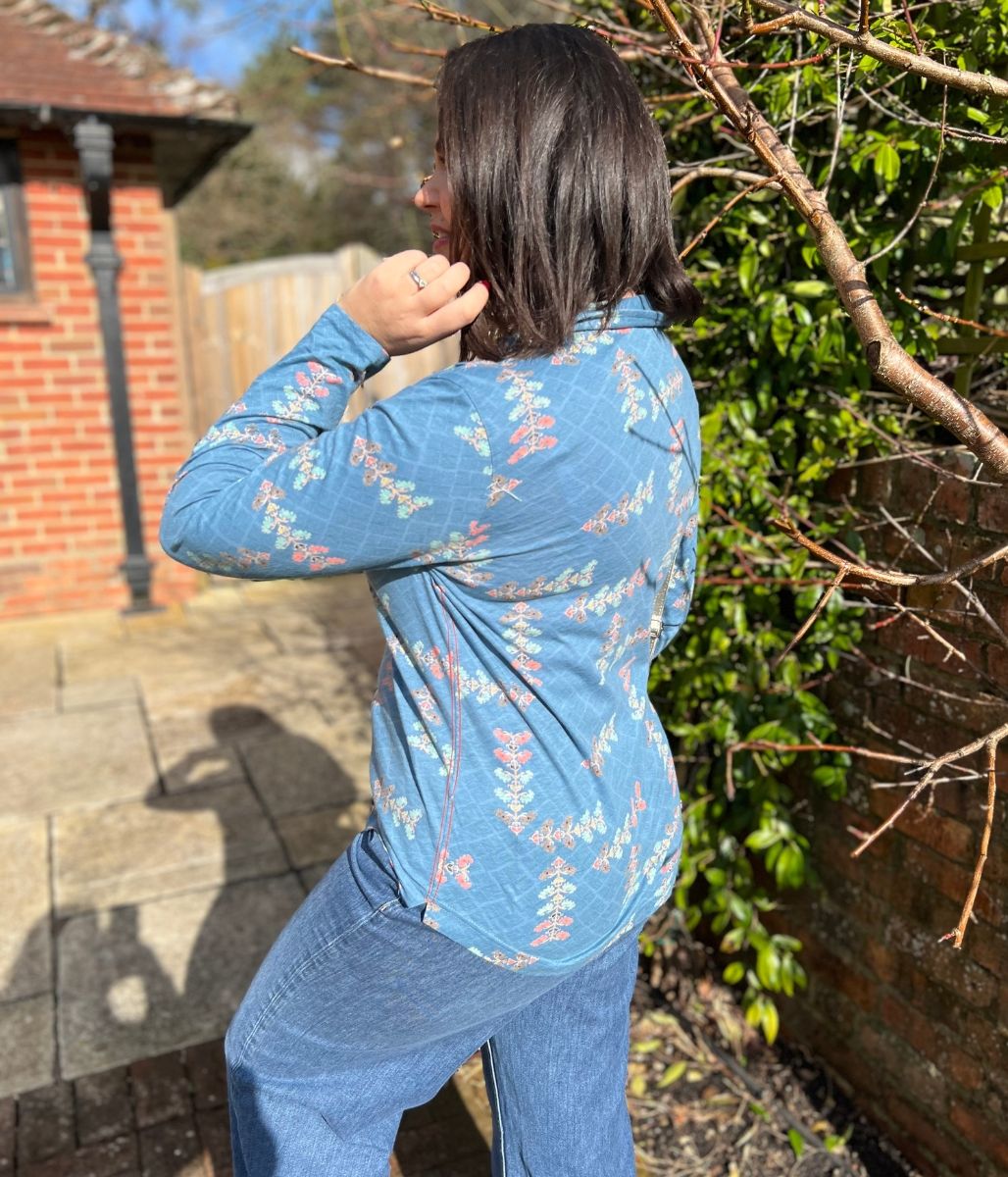 Teal Flower Print Annie Jersey Shirt